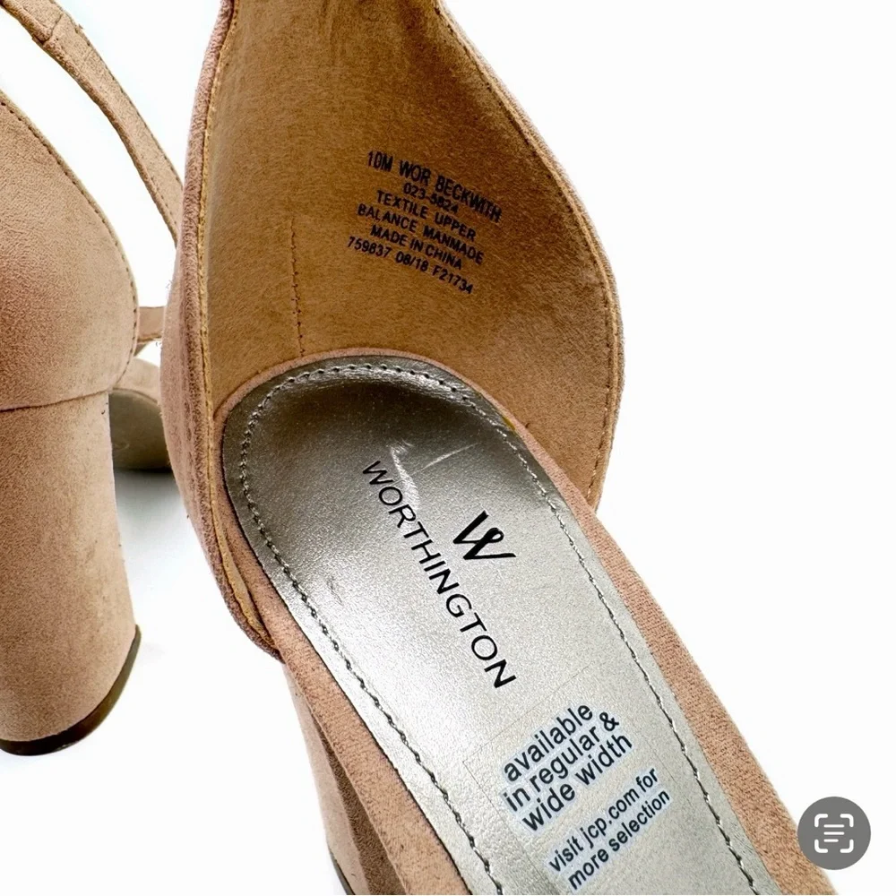 Worthington Beckwith Ankle Strap Sandals Natural Faux Suede Block Heel Size 10